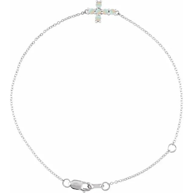 Natural Turquoise or Natural White Opal Cross Bracelet