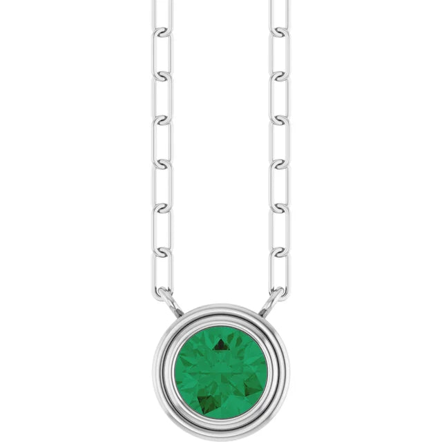 Round or Emerald Cut Lab-Grown Stone Necklace