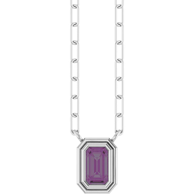Round or Emerald Cut Lab-Grown Stone Necklace