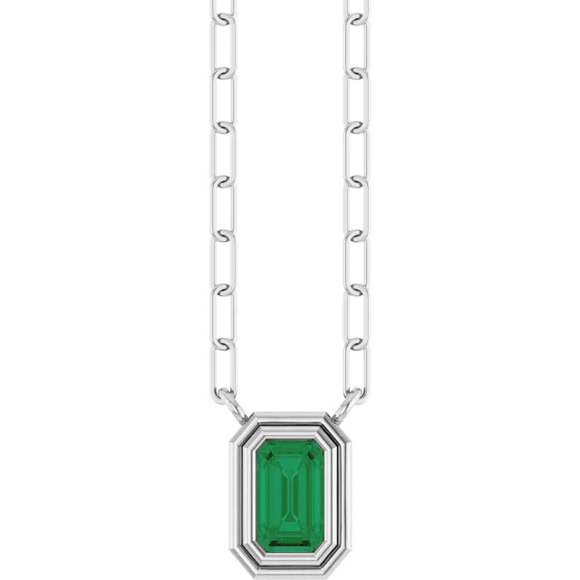 Round or Emerald Cut Lab-Grown Stone Necklace