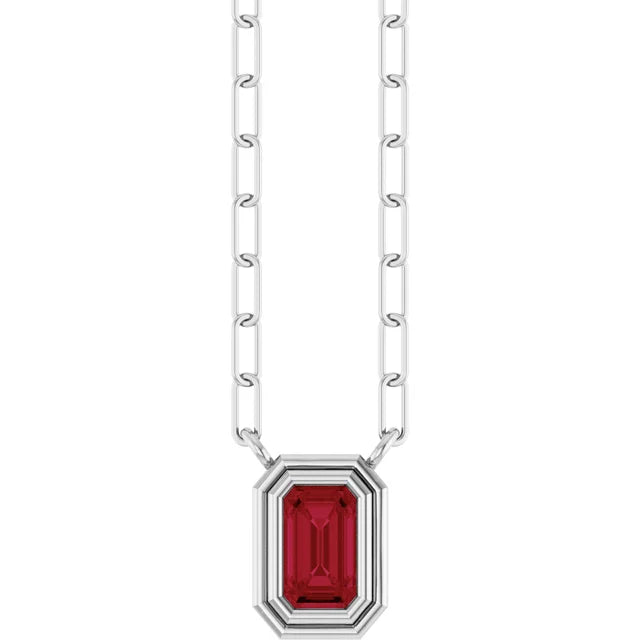Round or Emerald Cut Lab-Grown Stone Necklace