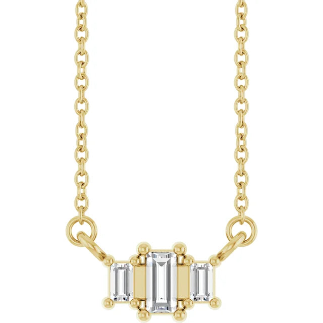 Three Stone Natural Diamond Bar Necklace
