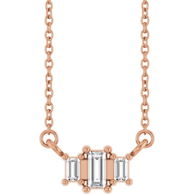 Three Stone Natural Diamond Bar Necklace