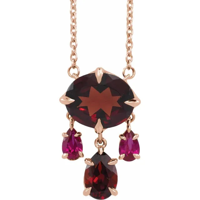 Natural Mozambique Garnet & Lab-Grown Ruby Necklace