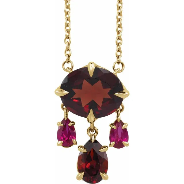 Natural Mozambique Garnet & Lab-Grown Ruby Necklace