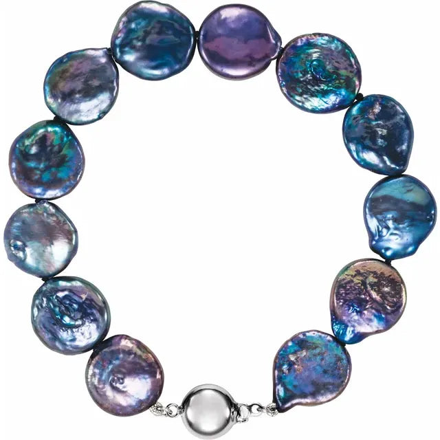 Cultured Black Freshwater Pearl Coin Bracelet