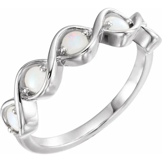 Natural White Opal Stackable Ring Size 7