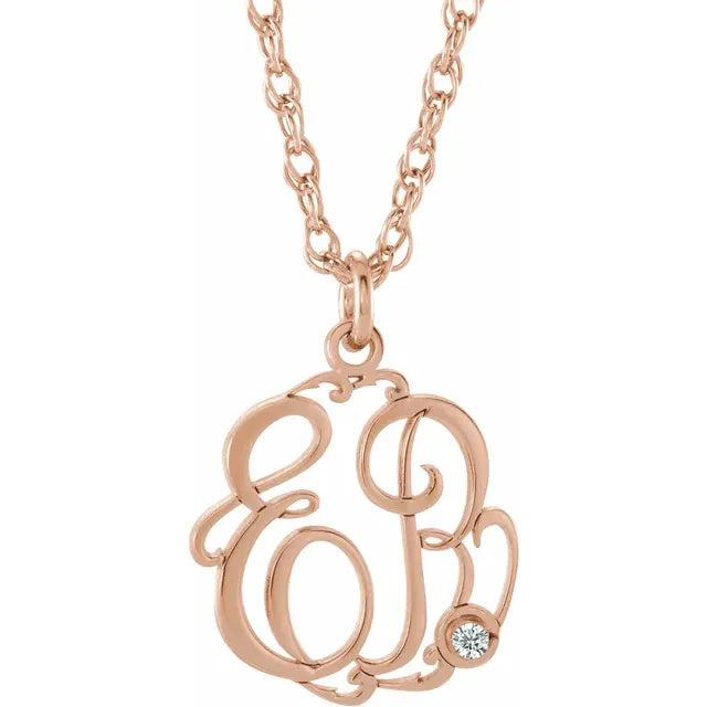 Natural Diamond Script Monogram Necklace