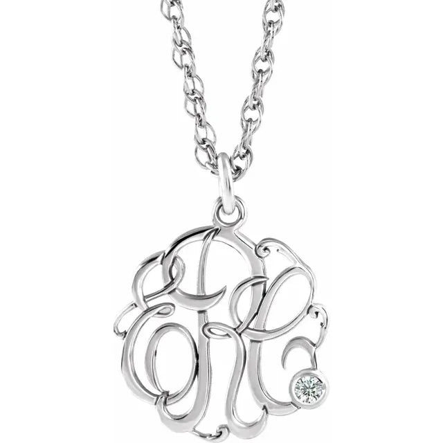 Natural Diamond Script Monogram Necklace