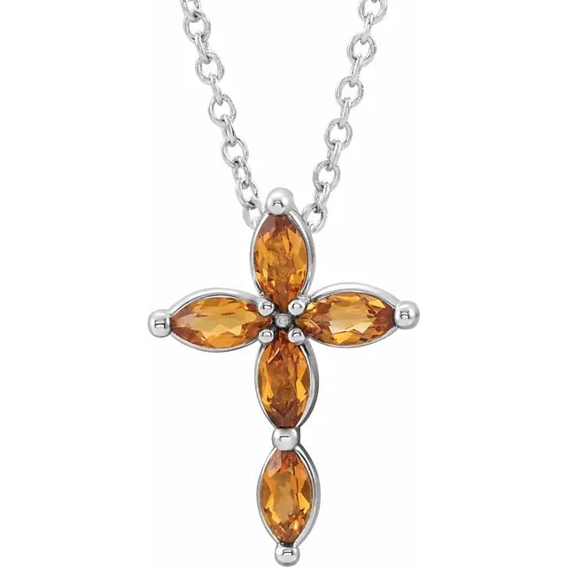 Natural Gemstone Cross Necklace