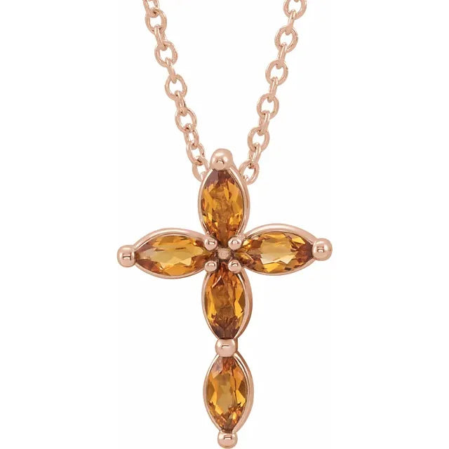 Natural Gemstone Cross Necklace