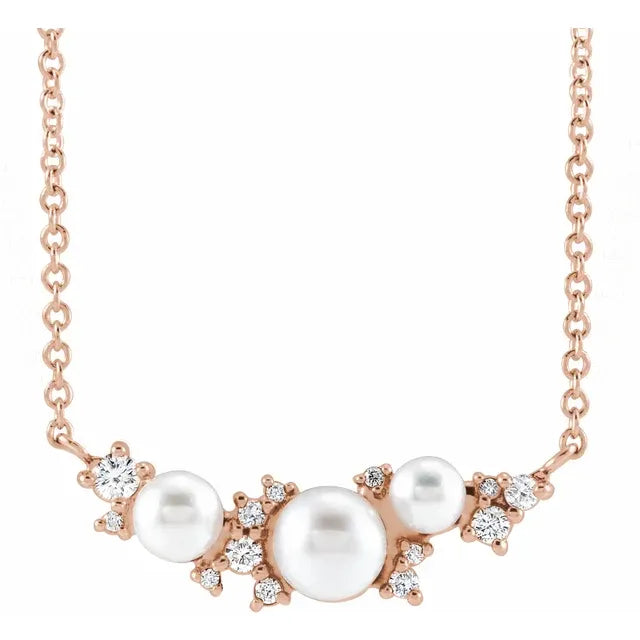 Cultured White Akoya Pearl & .08 CTW Natural Diamond 16" Necklace