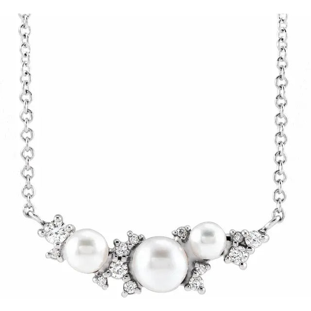 Cultured White Akoya Pearl & .08 CTW Natural Diamond 16" Necklace