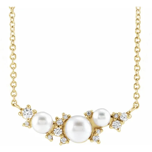 Cultured White Akoya Pearl & .08 CTW Natural Diamond 16" Necklace