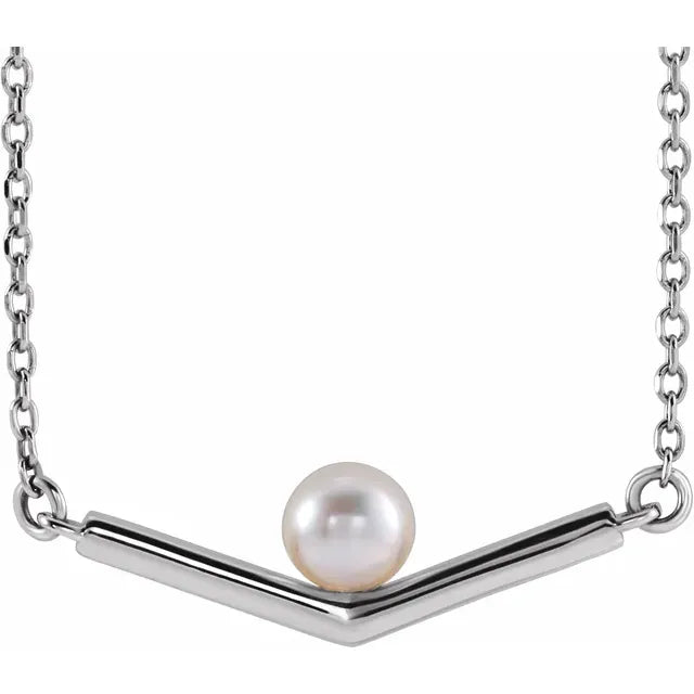 Cultured White Akoya Pearl V 18" Necklace