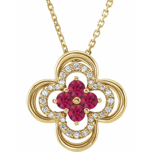 14K Natural Red Ruby or Blue Sapphire Necklace