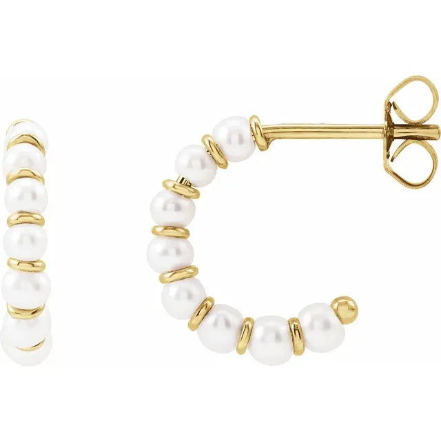 White Gold Cultured White Freshwater Pearl Hoop Earrings